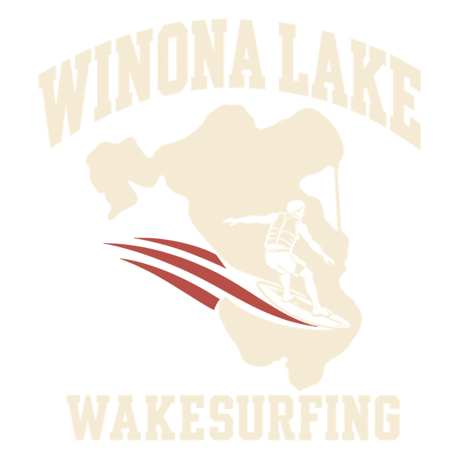 Carve Winona collegiate wakesurfing artwork with a smooth lake outline